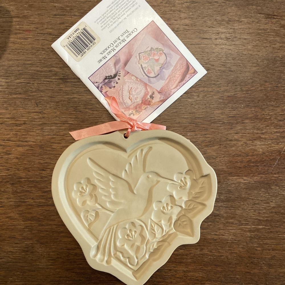Brown Bag Cookie Art Mold Hummingbird Heart Flowers 1992 Vintage Hill Design Org